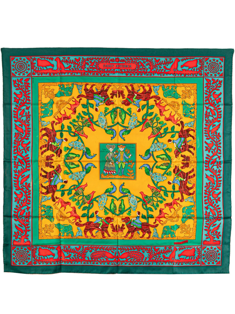 Hermès Pre-Owned 20th Century Early America Silk Scarf scarves | Green | Image 1