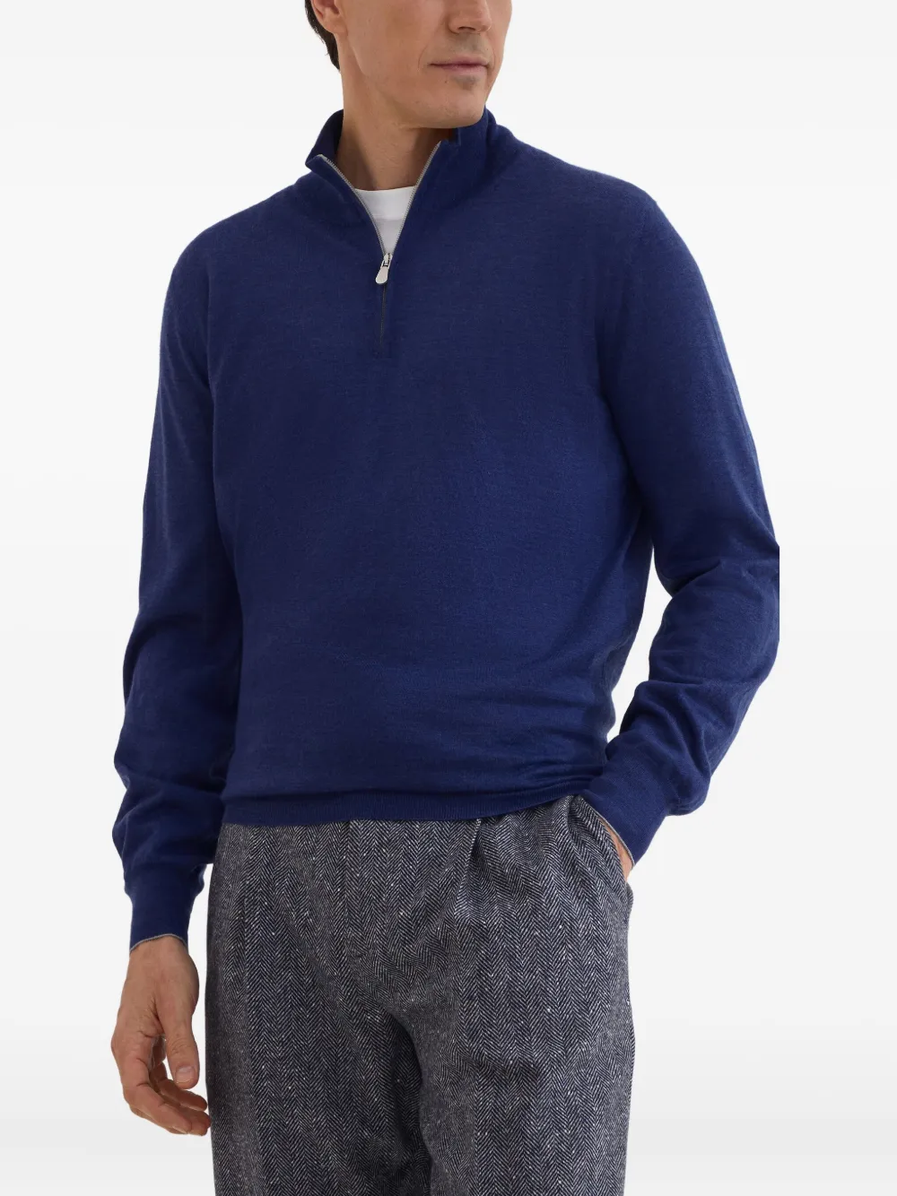 Brunello Cucinelli high-neck zip-up sweater Blauw