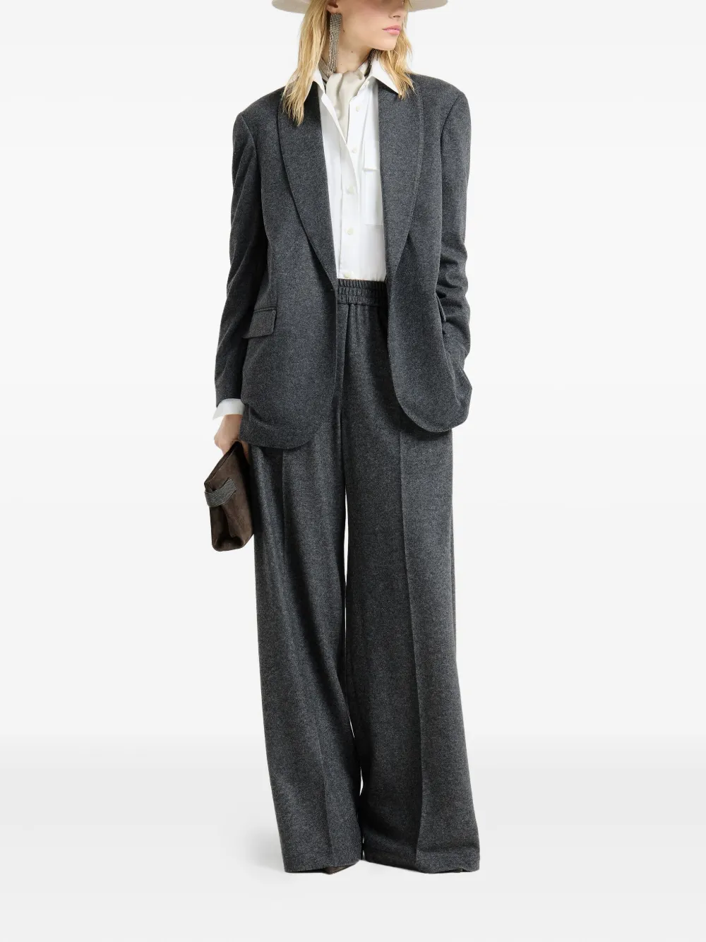 Brunello Cucinelli Cashmere Jersey Blazer With Monili In Gray