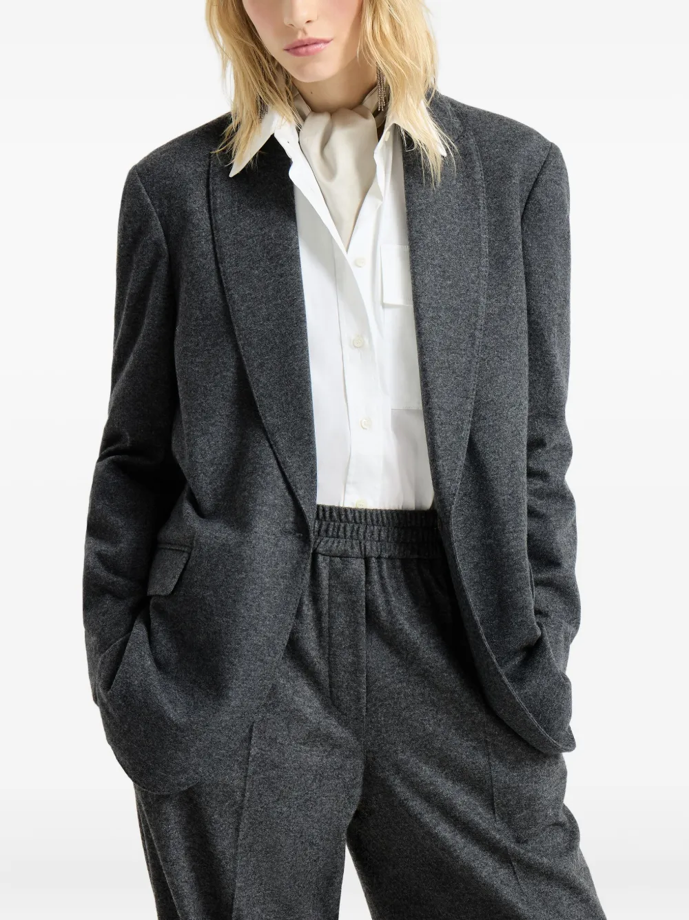Brunello Cucinelli Cashmere Jersey Blazer With Monili In Gray
