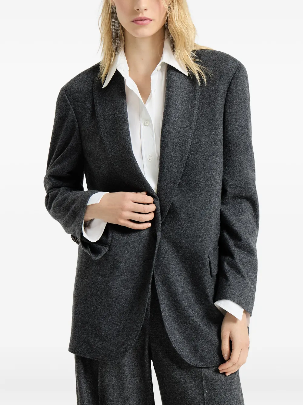 Brunello Cucinelli Cashmere Jersey Blazer With Monili In Gray