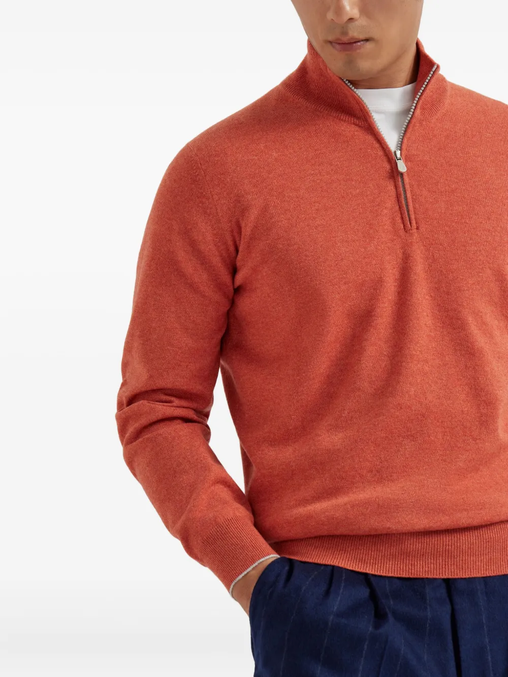 Brunello Cucinelli Kasjmier trui met halve rits Oranje
