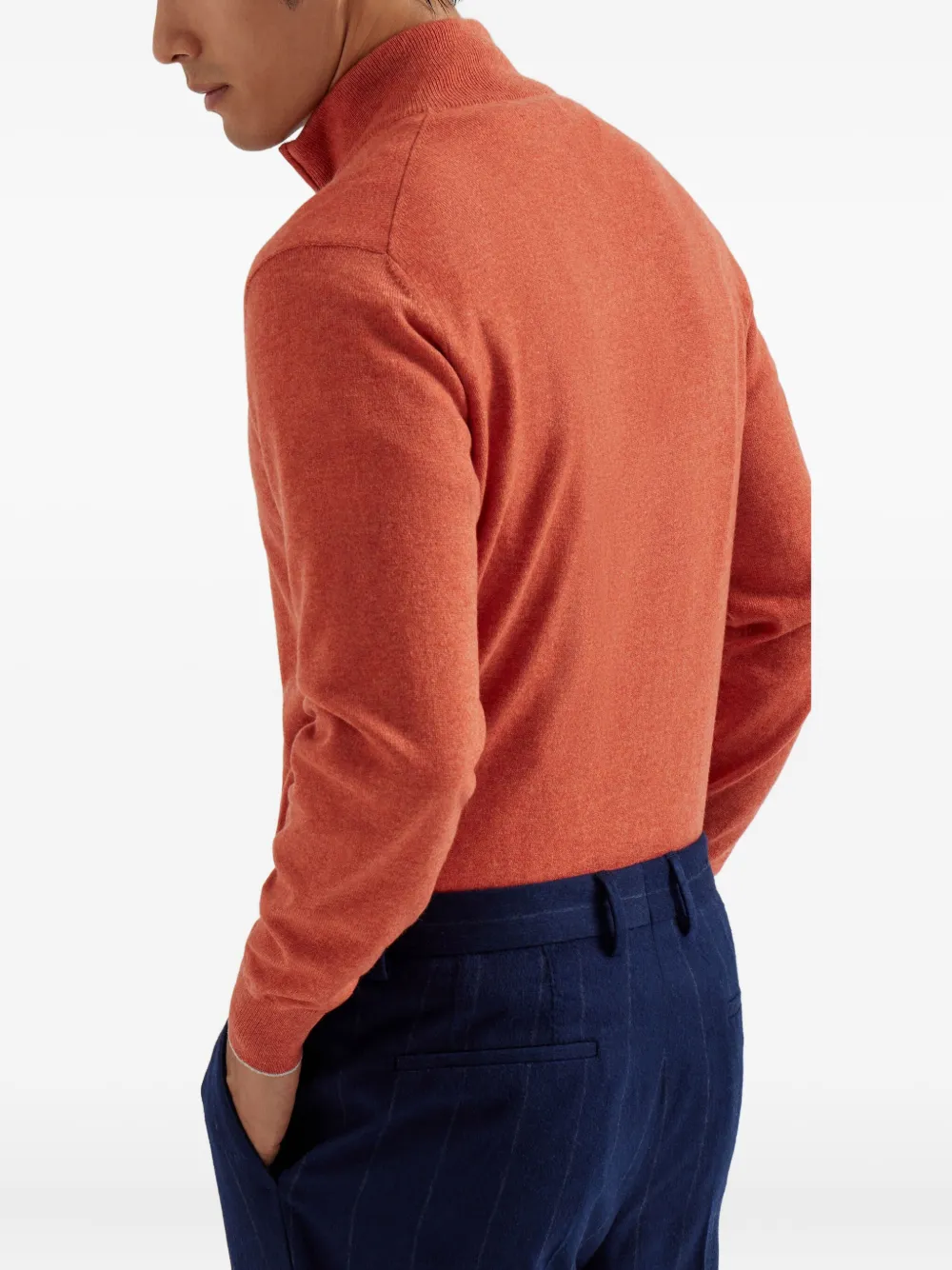Brunello Cucinelli Kasjmier trui met halve rits Oranje