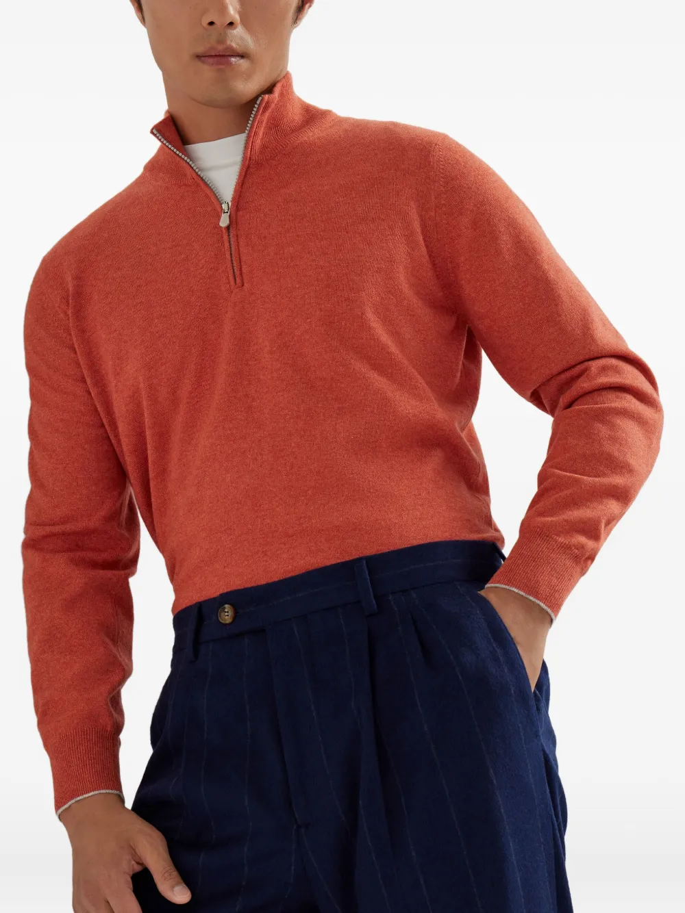 Brunello Cucinelli Kasjmier trui met halve rits Oranje