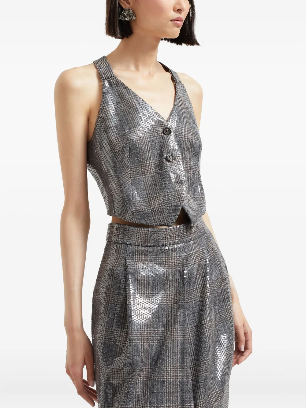 Brunello Cucinelli Geruit gilet met pailletten Grijs