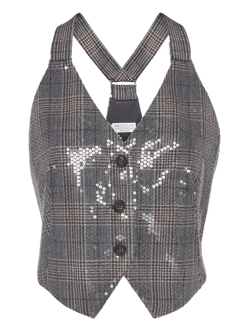 Brunello Cucinelli Geruit gilet met pailletten Grijs
