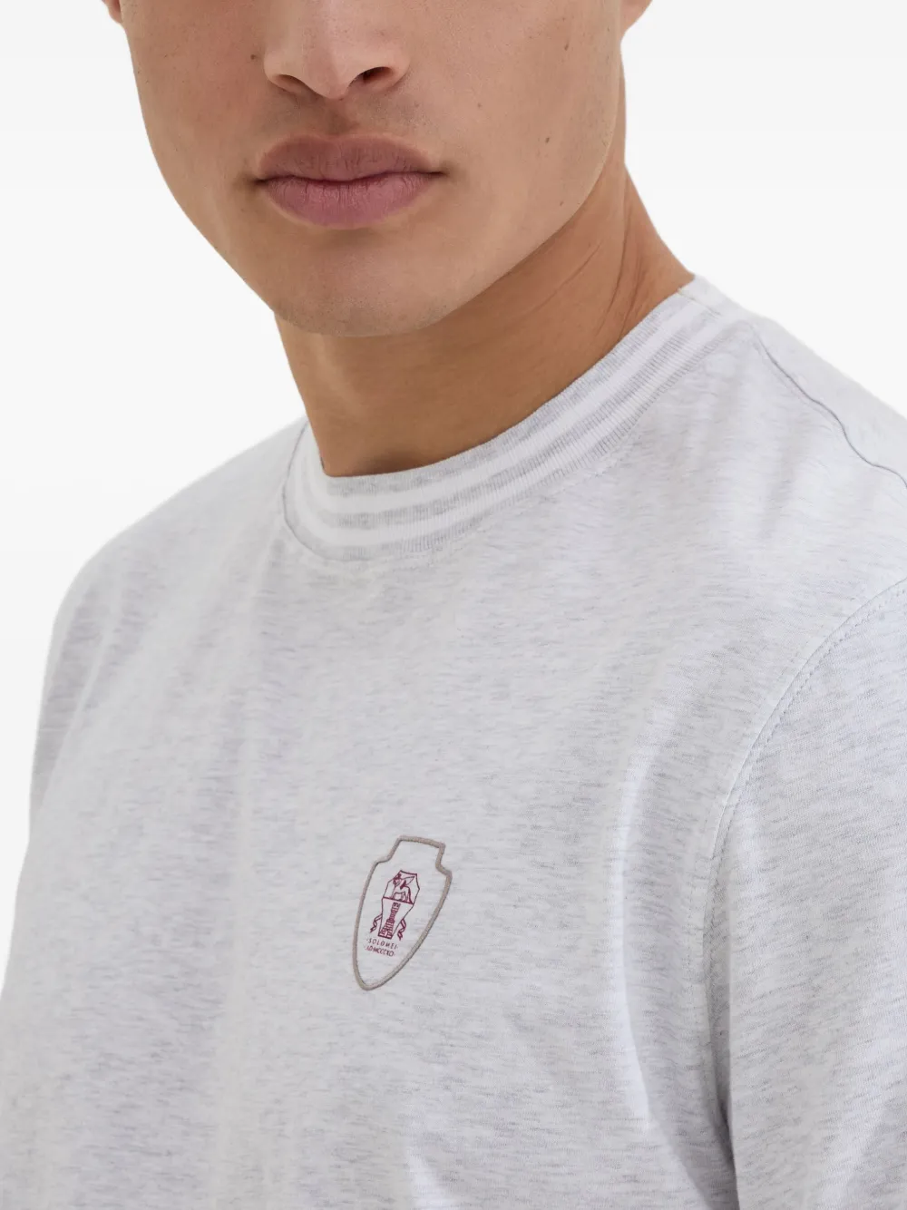 【関税＆送料込み】Brunello Cucinelli Logo Embroidery T-Shi Brunello Cucinelli logo-embroidered Cotton T-shirt | Blue