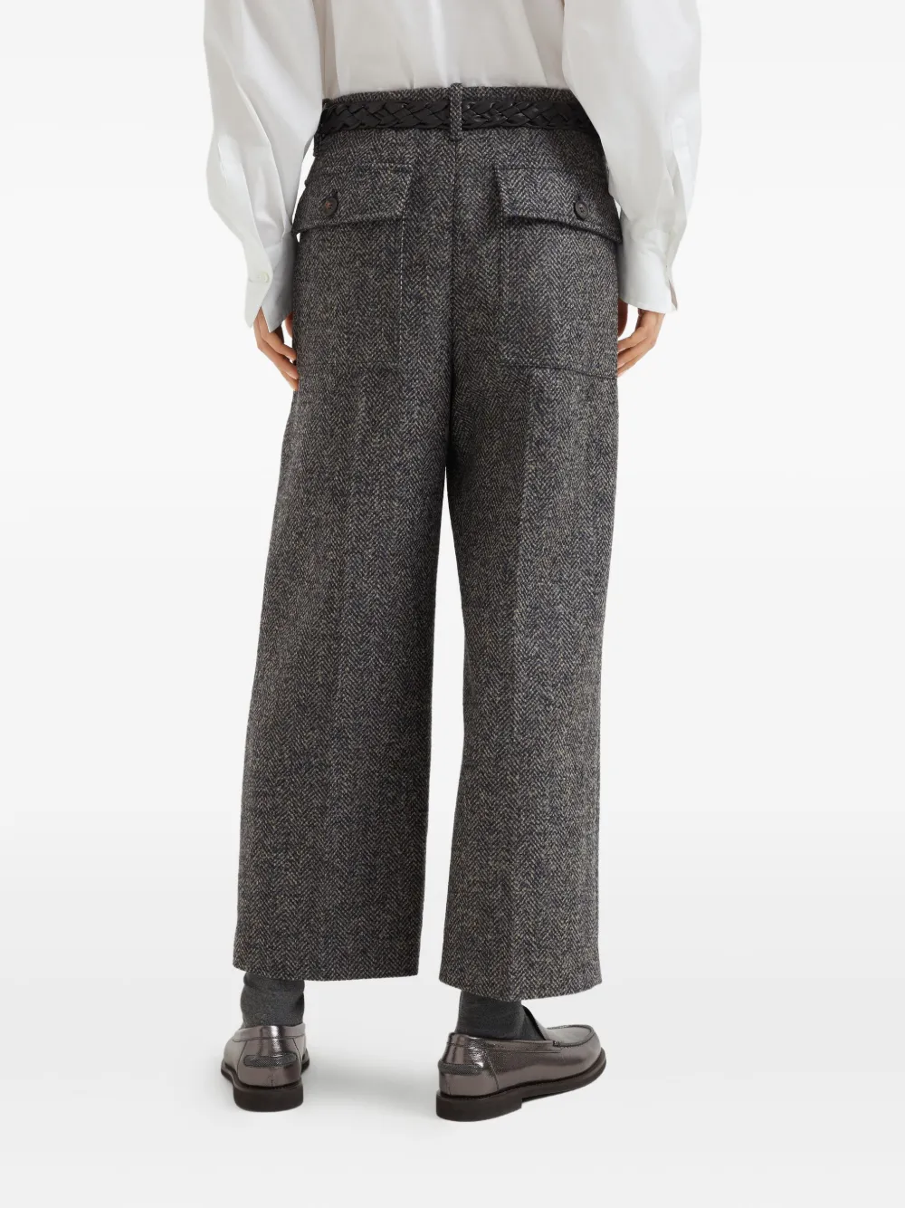 Brunello Cucinelli herringbone tweed pleated trousers Blauw