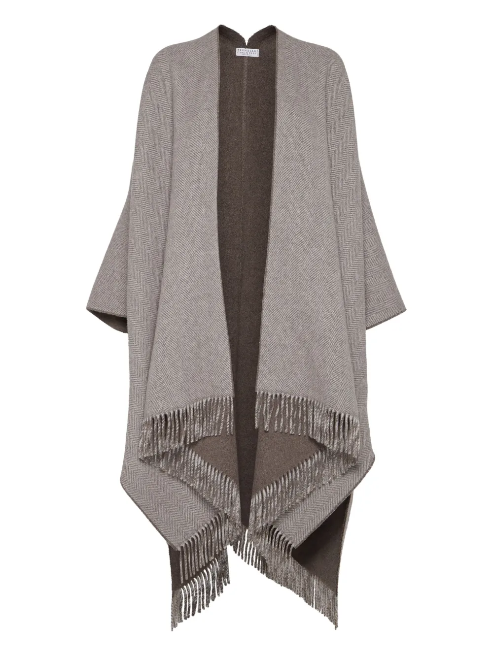Brunello Cucinelli herringbone-pattern fringed poncho | Brown | Image 1