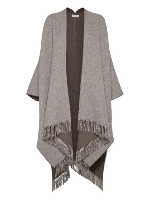 Brunello Cucinelli poncho con motivo de espiga y flecos