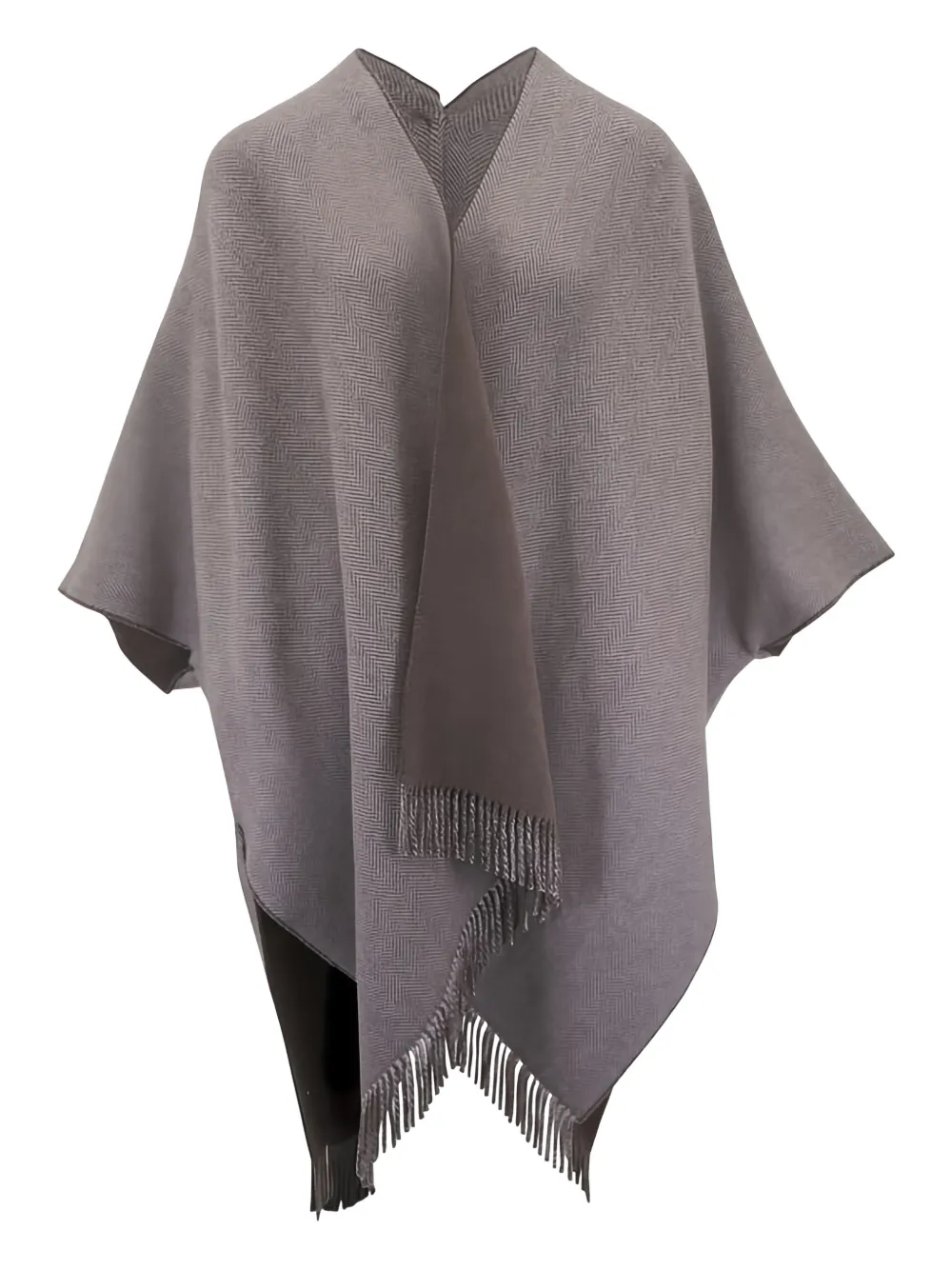 Brunello Cucinelli herringbone-pattern fringed poncho | Brown | Image 1