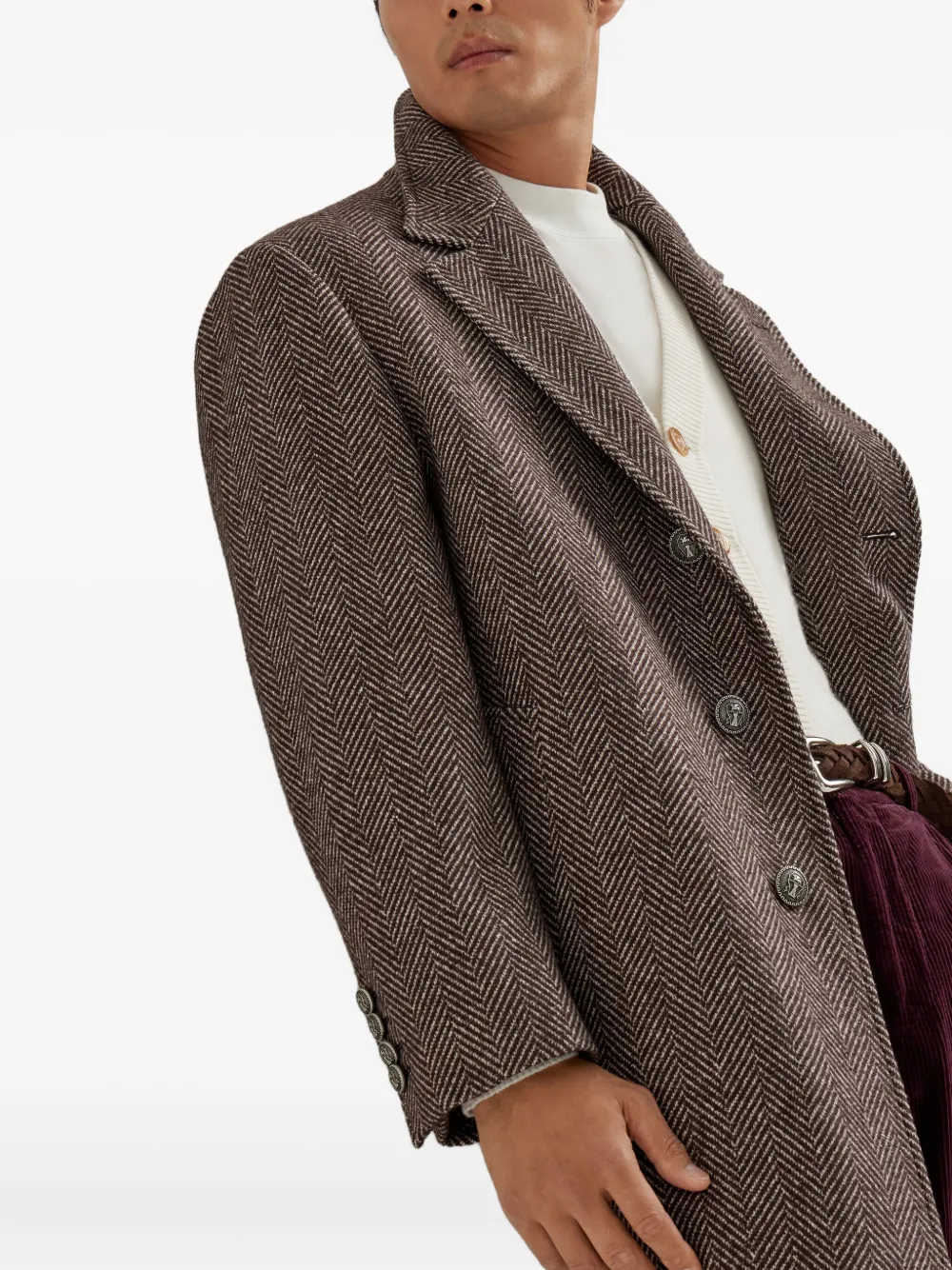 Brunello Cucinelli Jas met visgraat-patroon Bruin