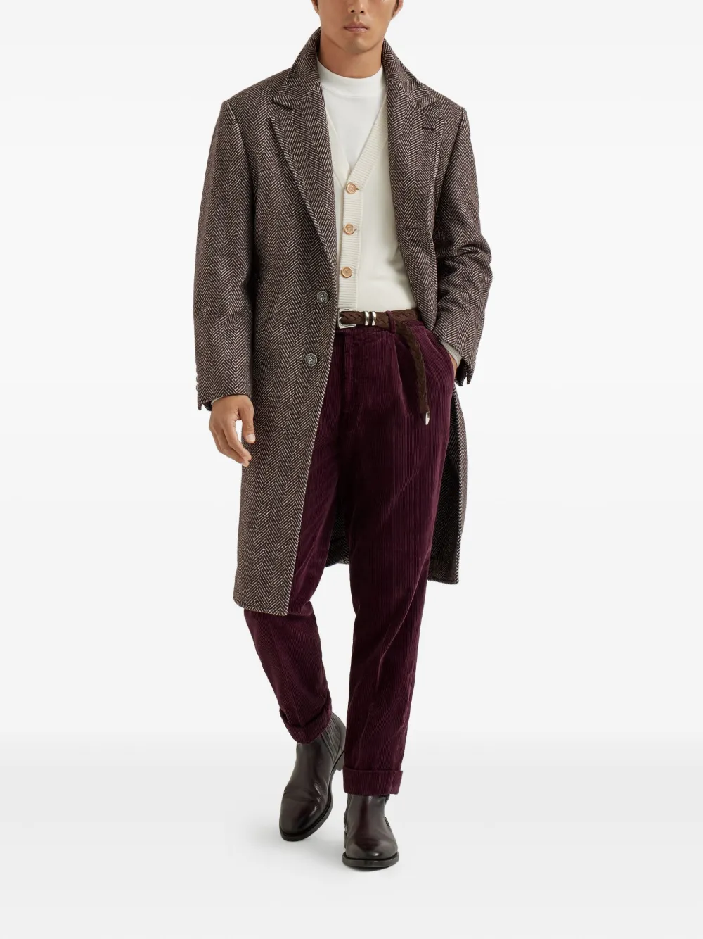 Brunello Cucinelli Jas met visgraat-patroon Bruin