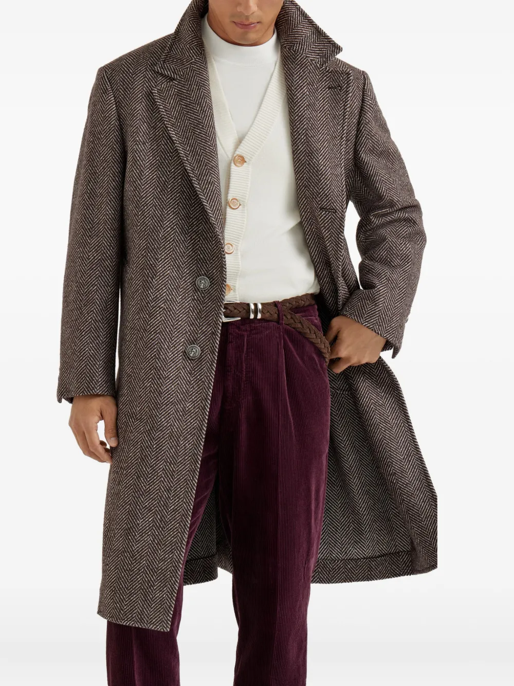 Brunello Cucinelli Jas met visgraat-patroon Bruin