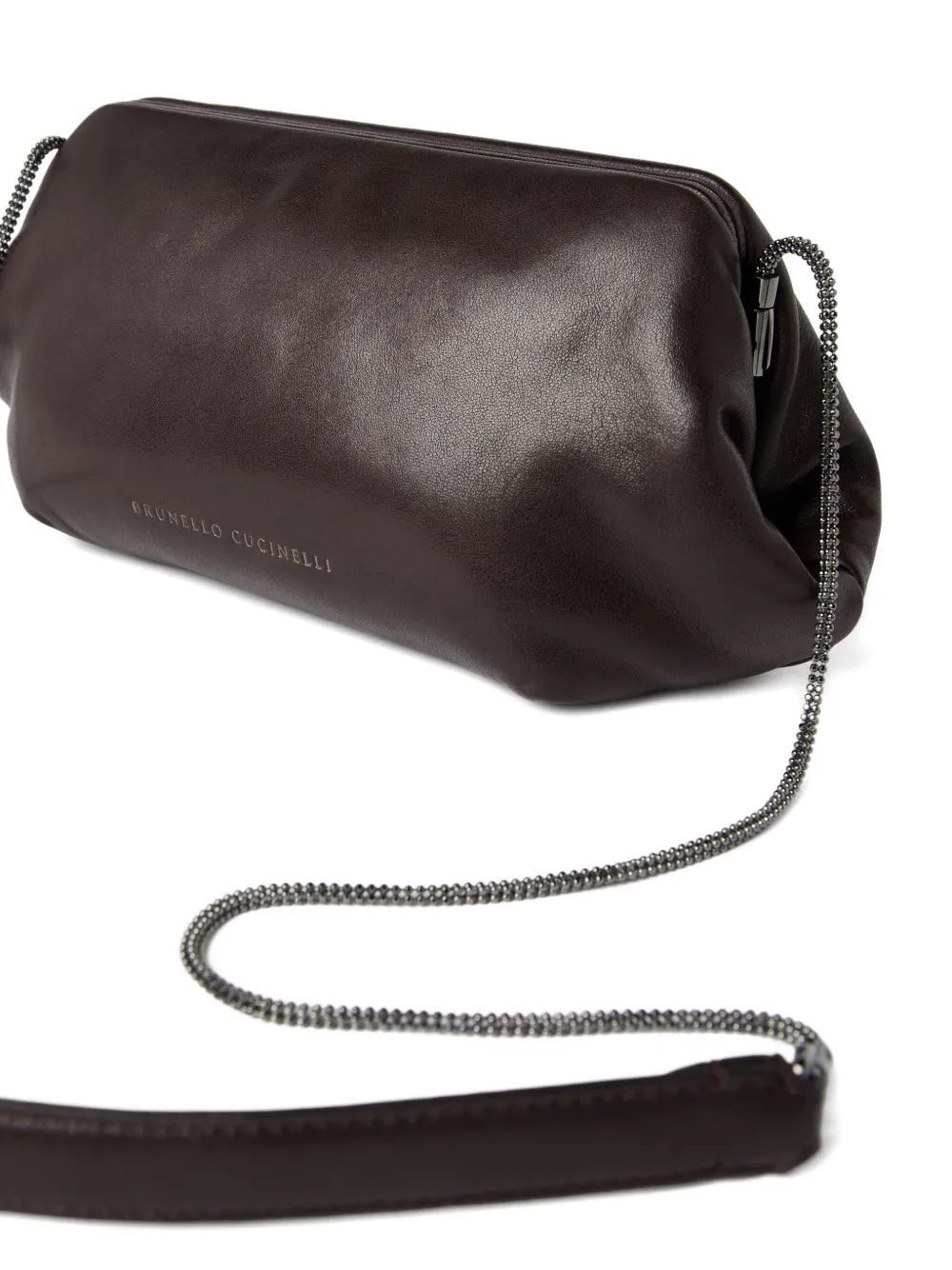 Brunello Cucinelli Leren clutch met kettinghengsel Bruin