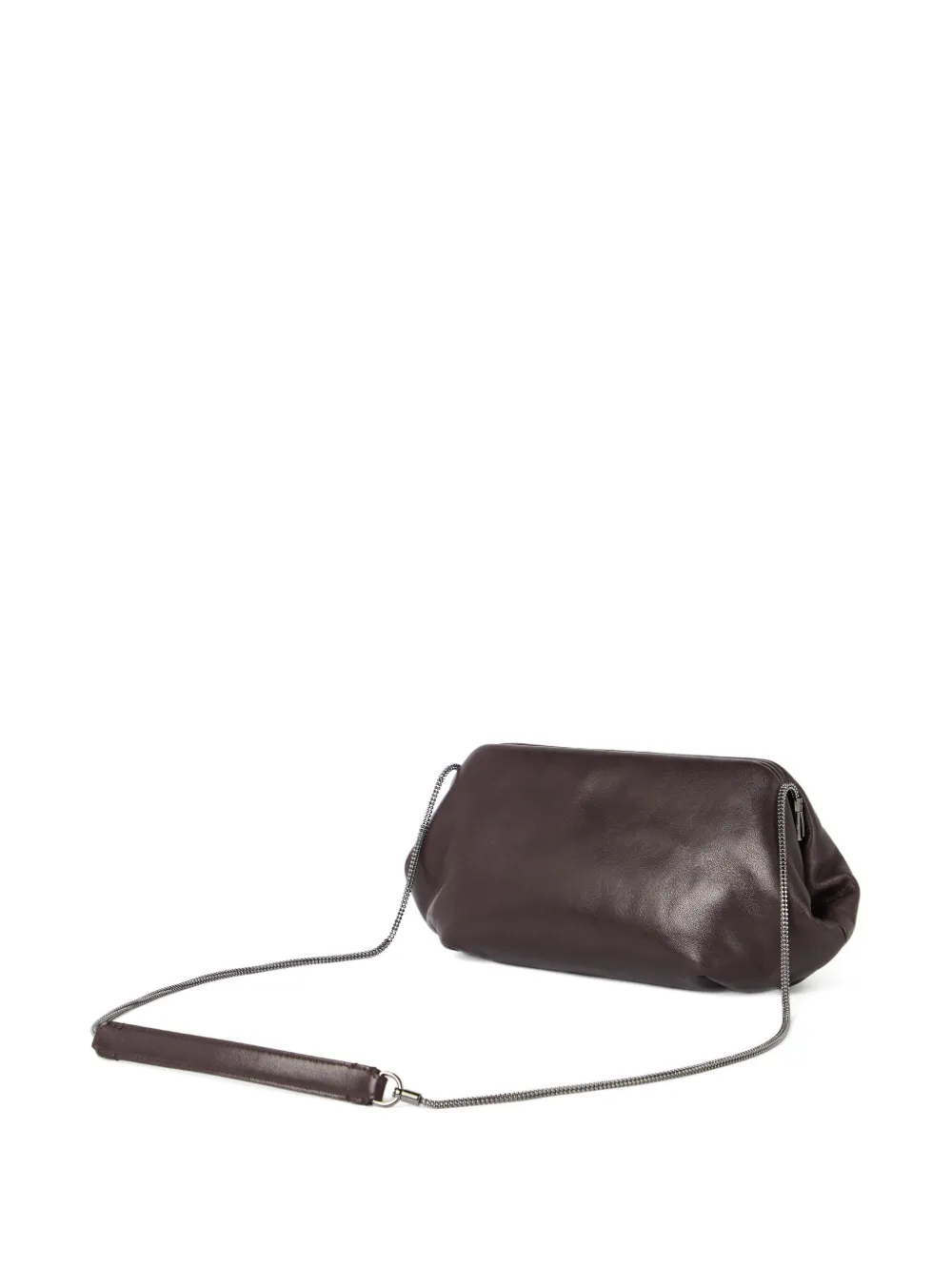 Brunello Cucinelli Leren clutch met kettinghengsel Bruin
