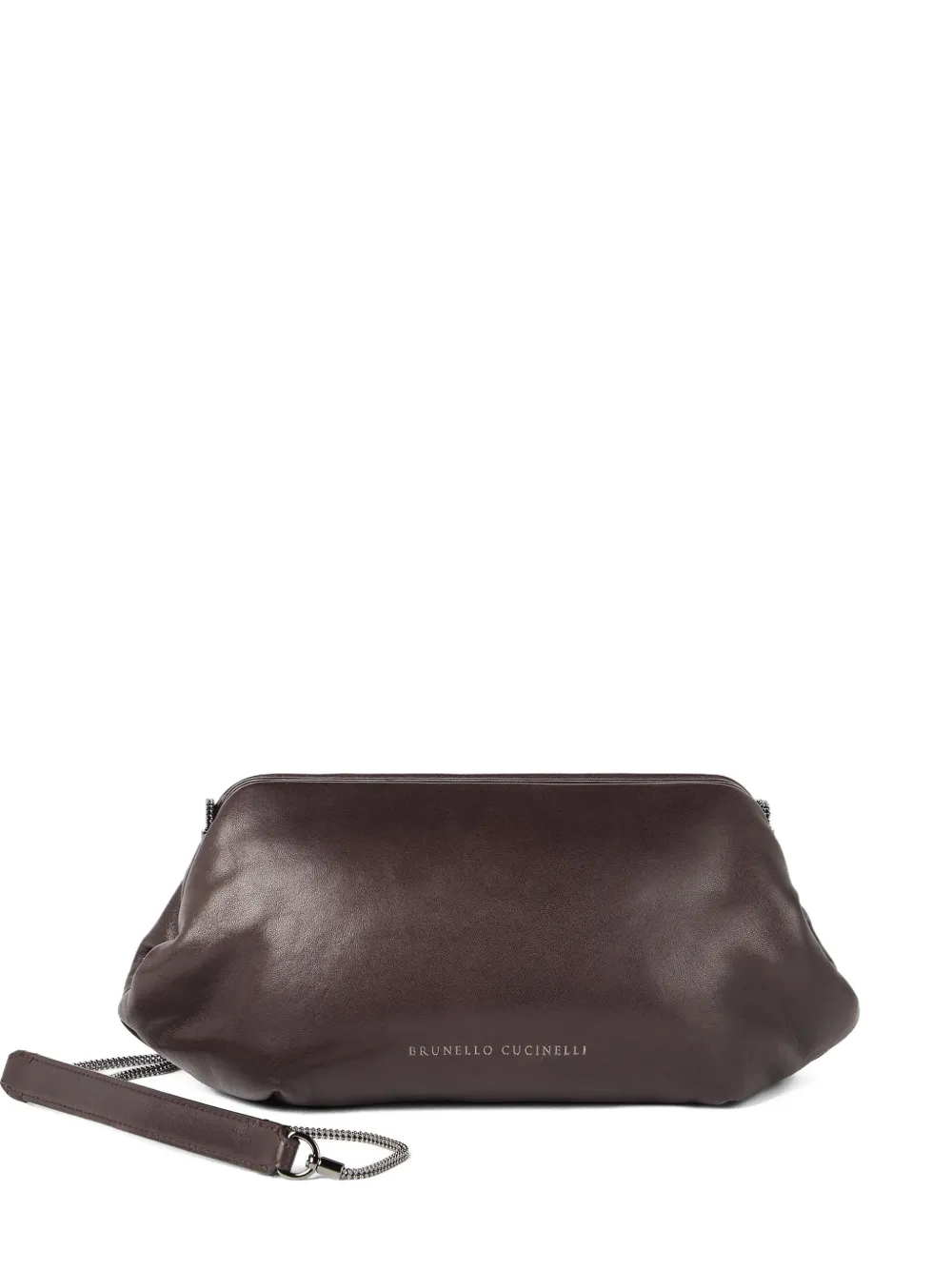 Brunello Cucinelli Leren clutch met kettinghengsel Bruin