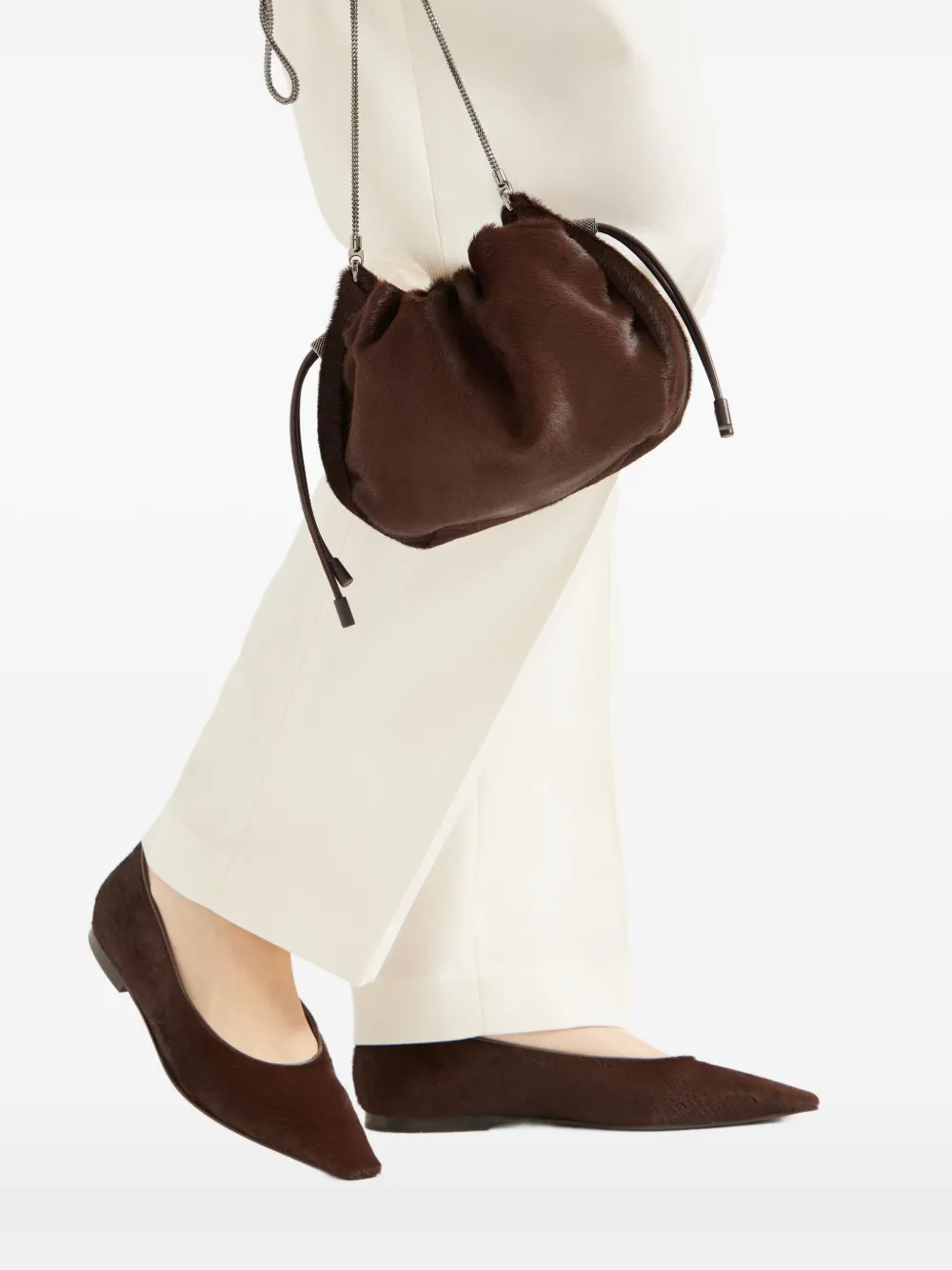 Brunello Cucinelli Mellow mini bucket-tas Bruin