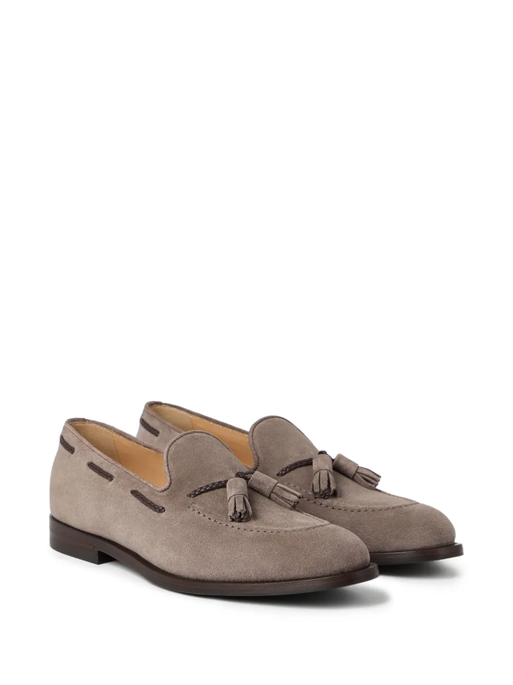 Brunello Cucinelli Suède loafers met kwastjes Beige