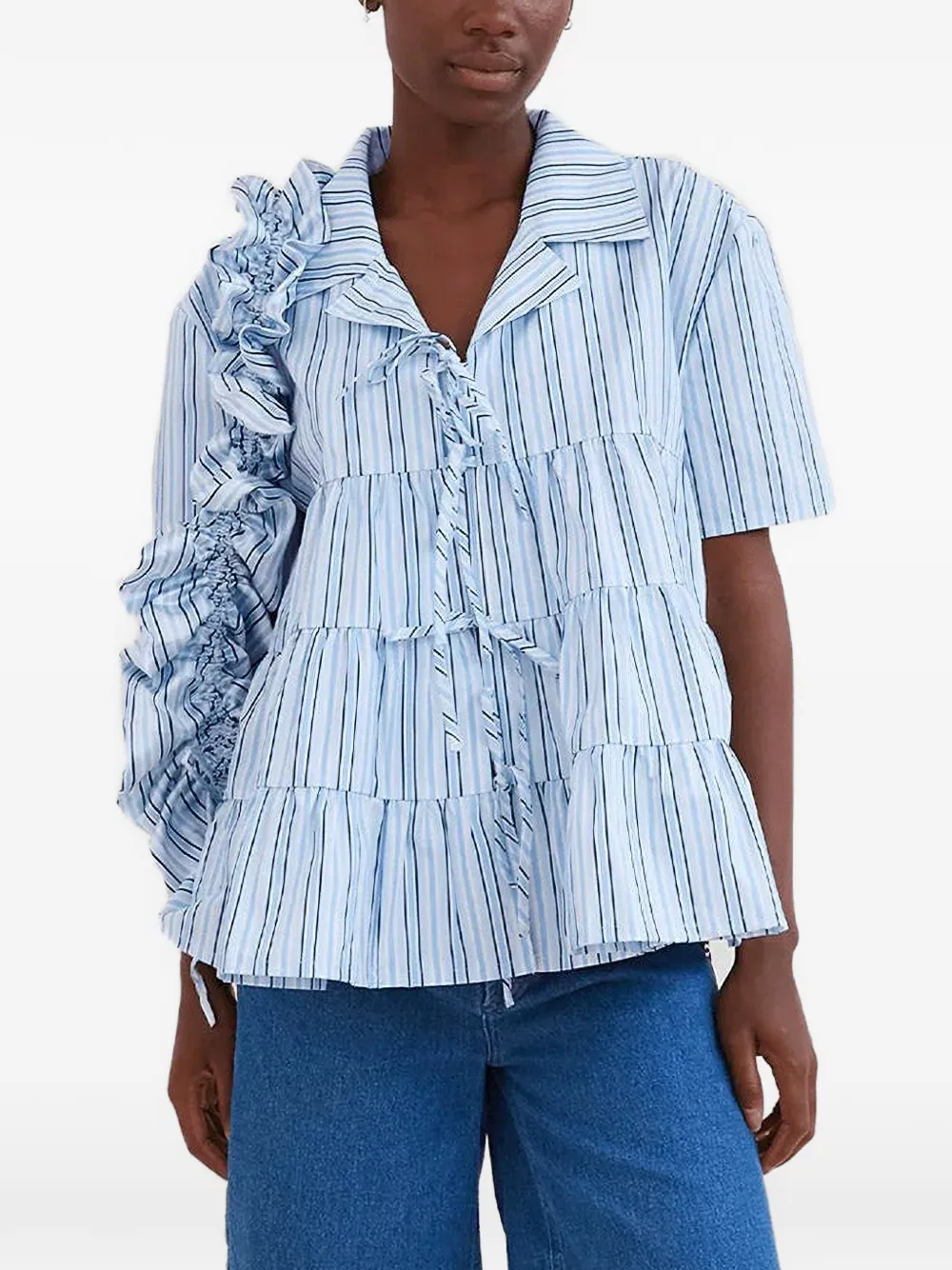 Operasport Ruffled Striped Shirt In Blue
