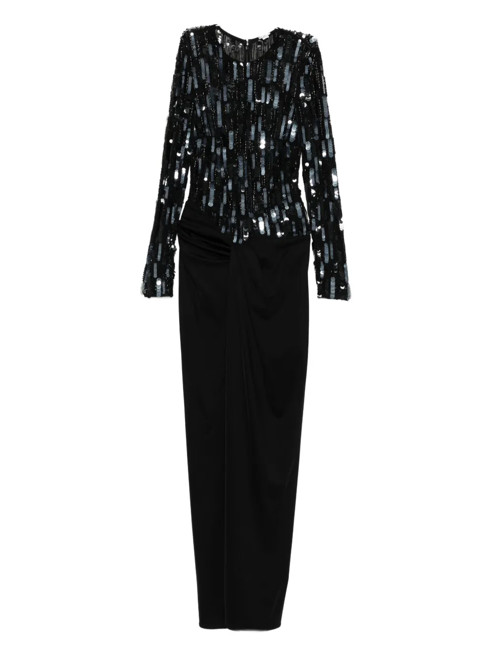 Elisabetta Franchi Sequin-embellished Draped Maxi Dress In Black