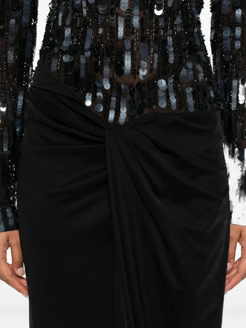 Elisabetta Franchi Sequin-embellished Draped Maxi Dress In Black