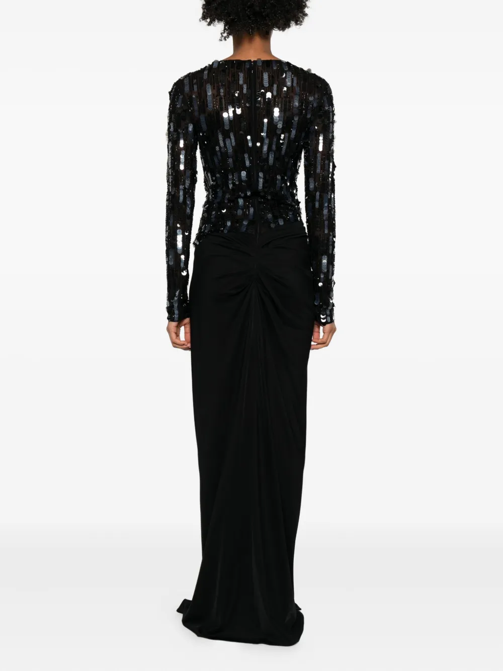 Elisabetta Franchi Sequin-embellished Draped Maxi Dress In Black