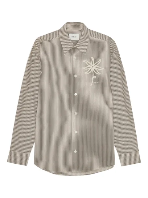 NN07 embroidered-flower striped shirt