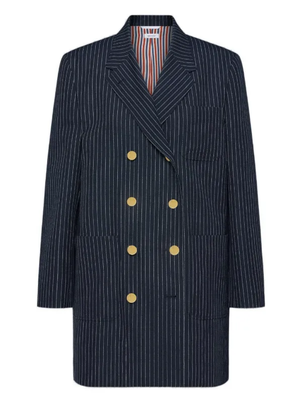 THOM BROWNE/ウールツイル ジャケット ストライプ Thom Browne ストライプ ダブルジャケット | ブルー | FARFETCH JP