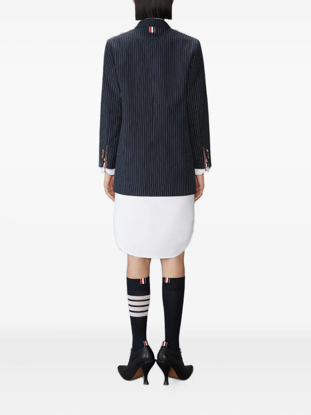 Thom Browne Jack met krijtstreep en dubbele rij knopen Blauw