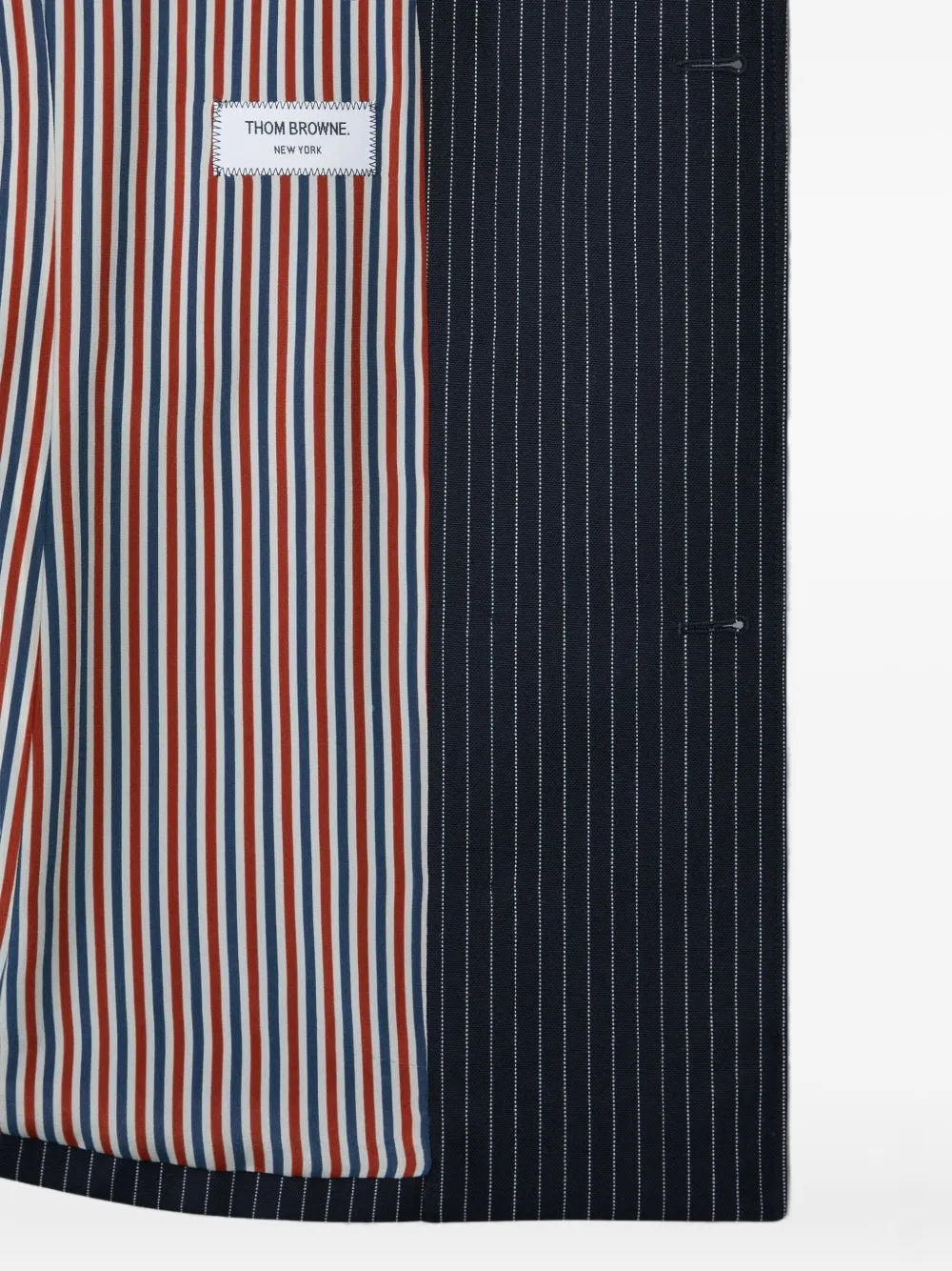 Thom Browne Jack met krijtstreep en dubbele rij knopen Blauw