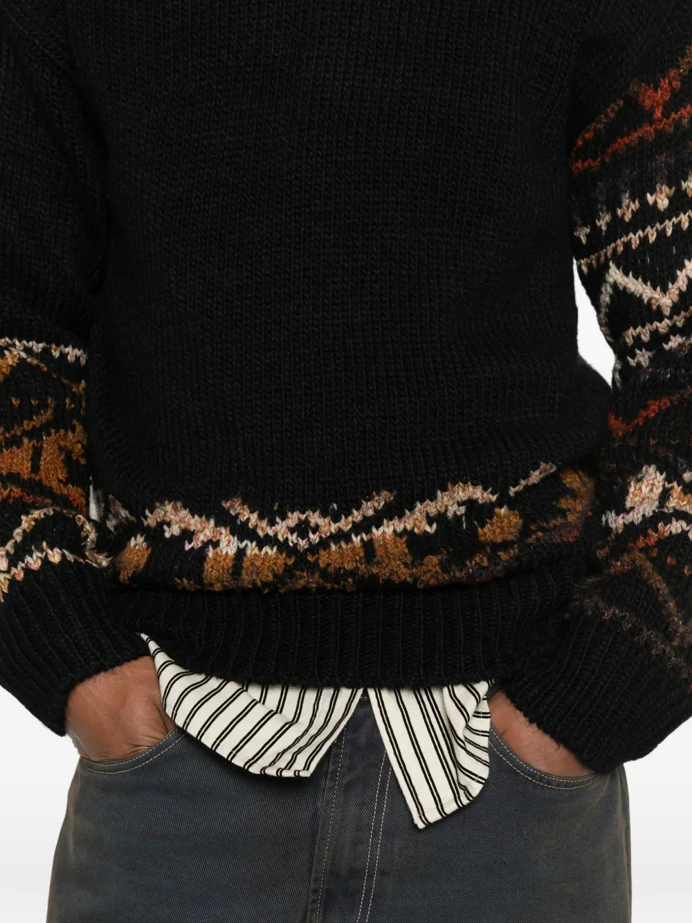 Nn07 Emil 60032 Fair Isle Wool-blend Sweater In Black
