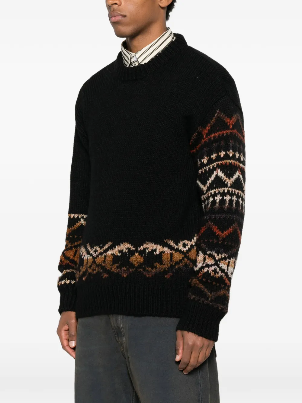 Nn07 Emil 60032 Fair Isle Wool-blend Sweater In Black