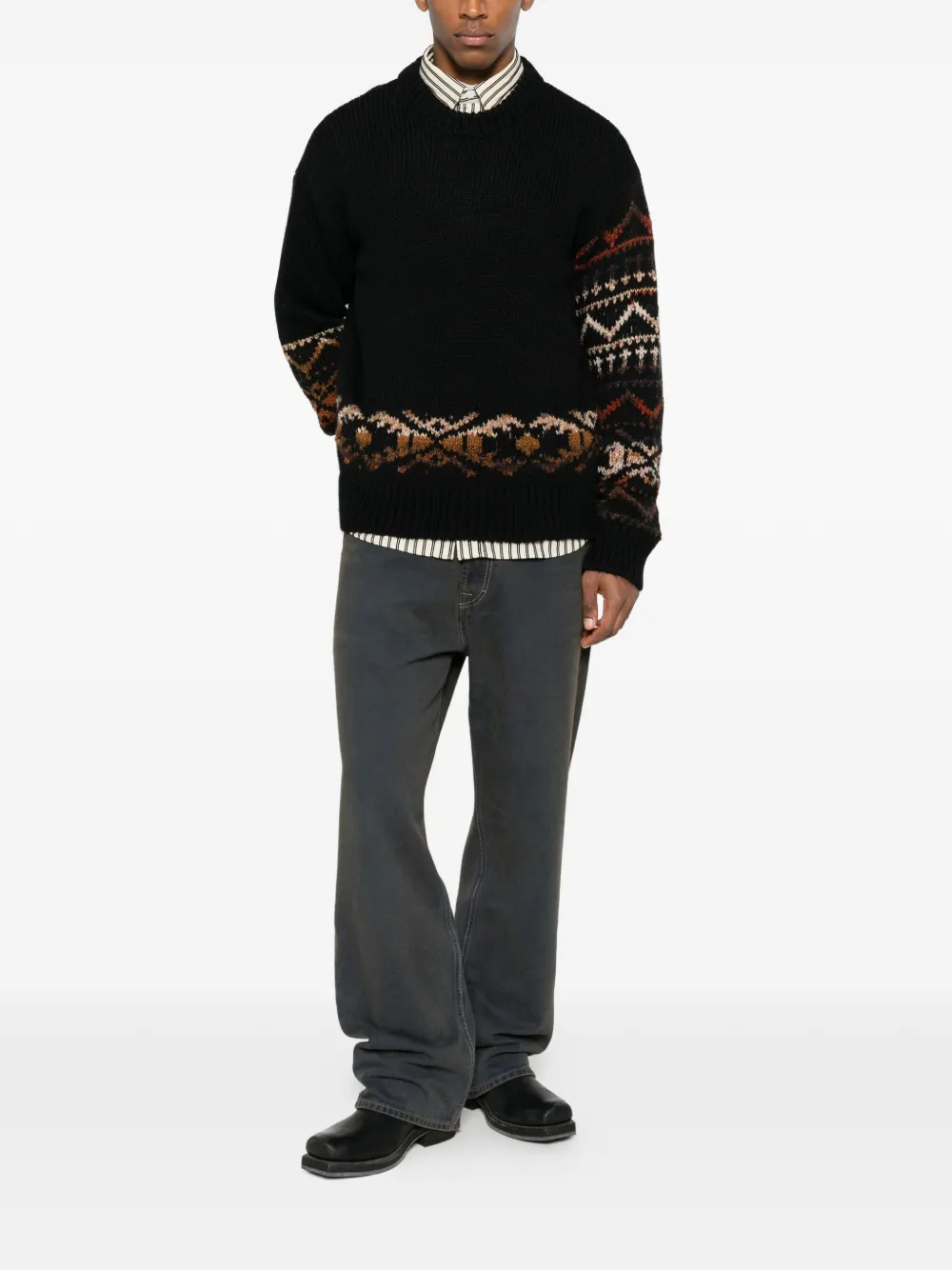 NN07 Emil patterned crew-neck sweater - Zwart