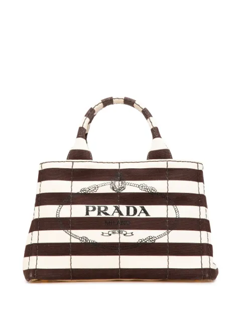 Prada Pre-Owned شنطة 'كانابا' كانفا صغيرة مخططة بحمالة كتف وشعار الماركة 2013-2025