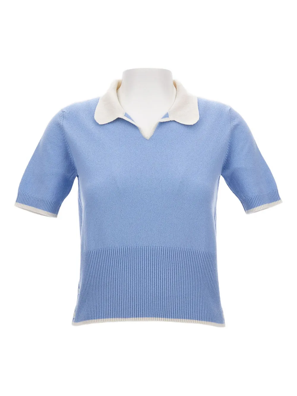 Thom Browne Ribbed-knit Short-sleeve Polo Top In Blue