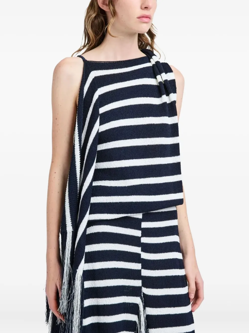 Proenza Schouler Yves striped fringe top Blauw
