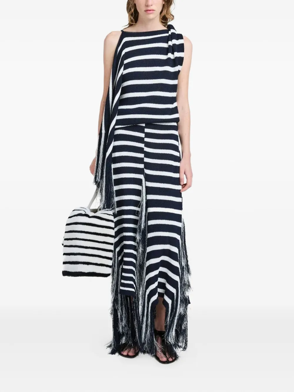 Proenza Schouler Yves striped fringe top Blauw