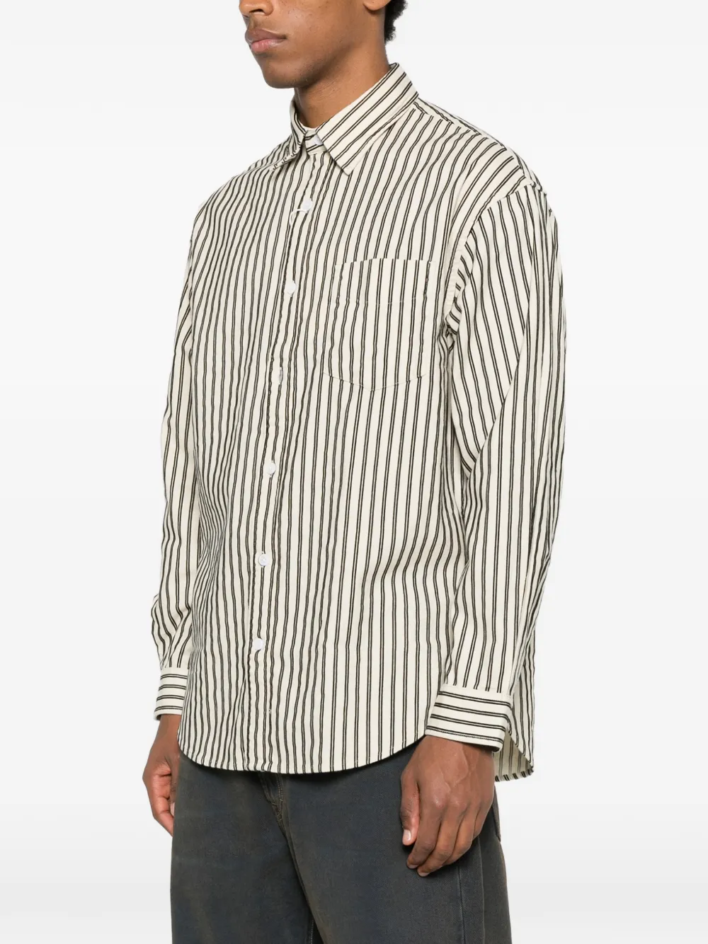 Nn07 Skyler Striped-pattern Button-down Shirt In Neutral