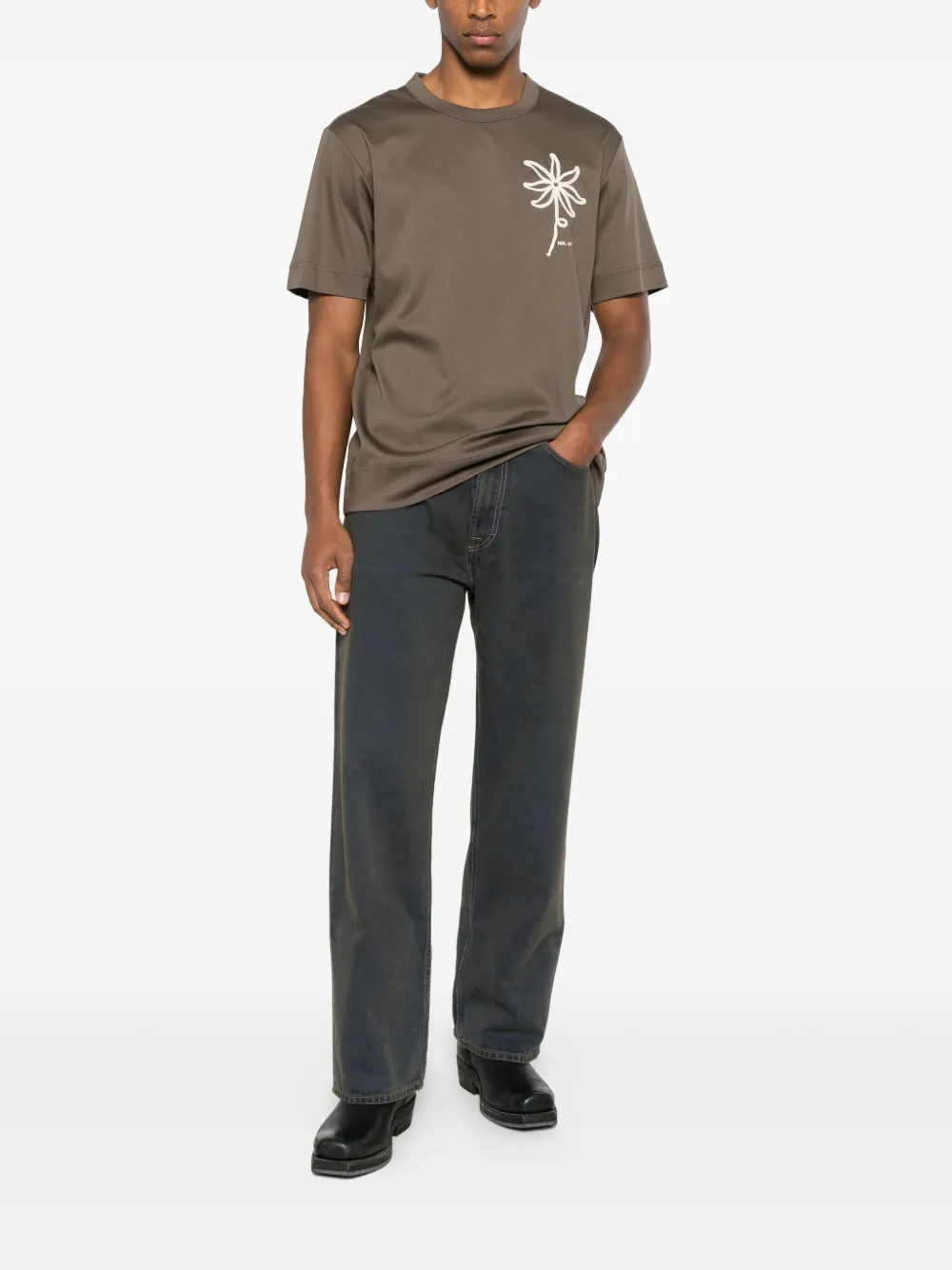 NN07 floral-motif T-shirt - Bruin