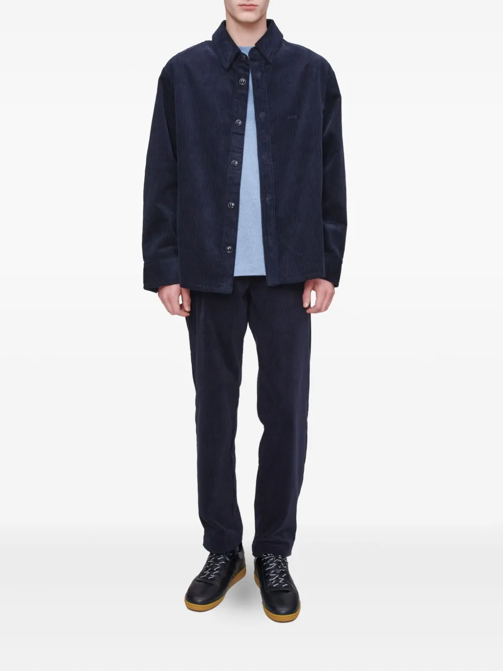A.P.C. Ribfluwelen overhemd met knoopsluiting Blauw