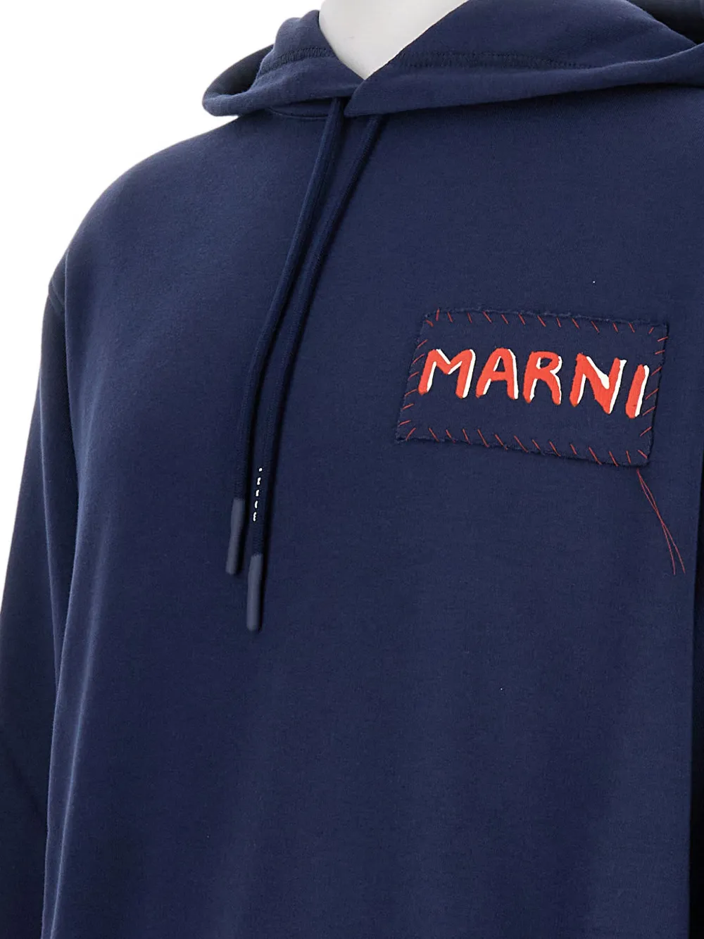 Marni Logo-patch Hoodie In Blue