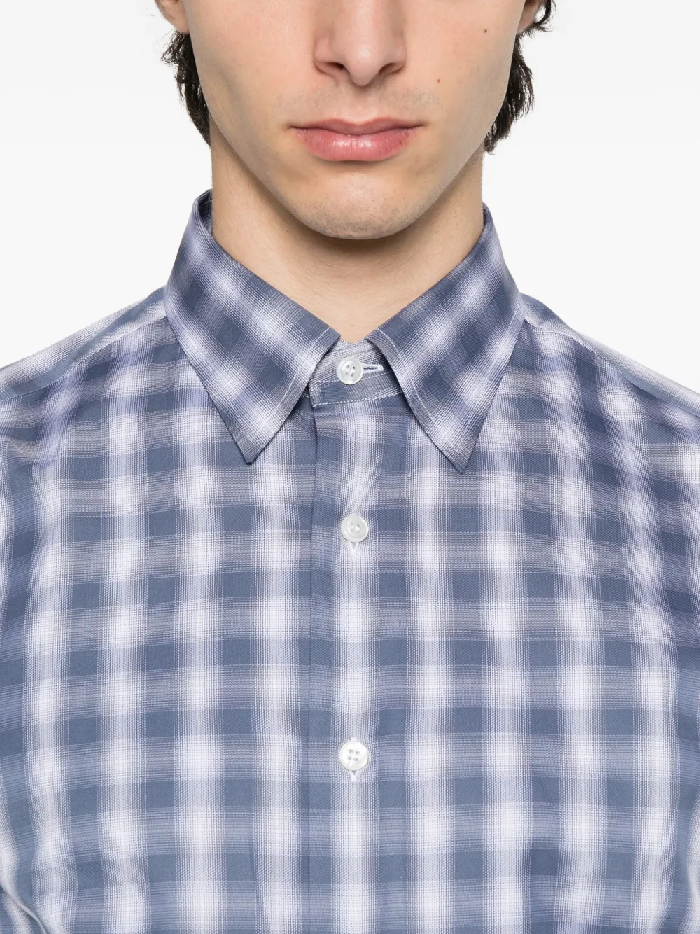 Brioni Geruit katoenen overhemd Blauw