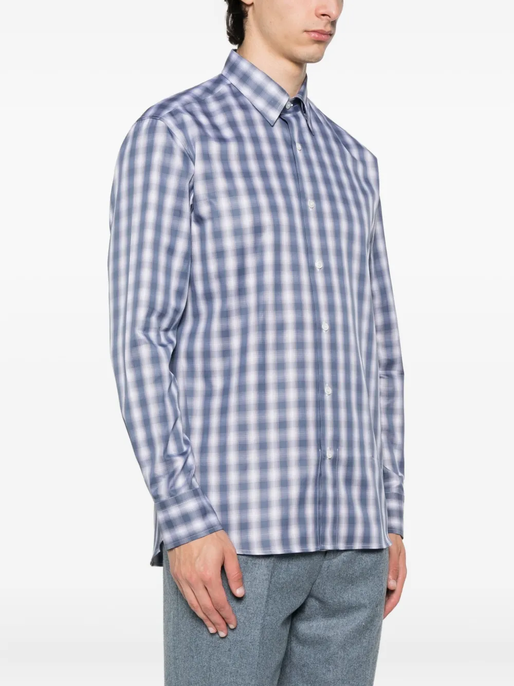 Brioni Geruit katoenen overhemd Blauw