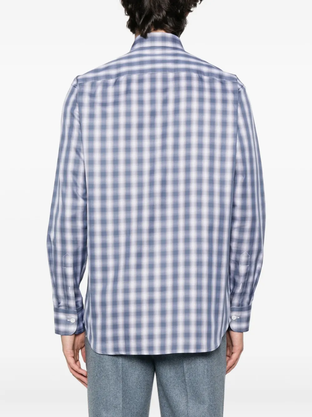 Brioni Geruit katoenen overhemd Blauw