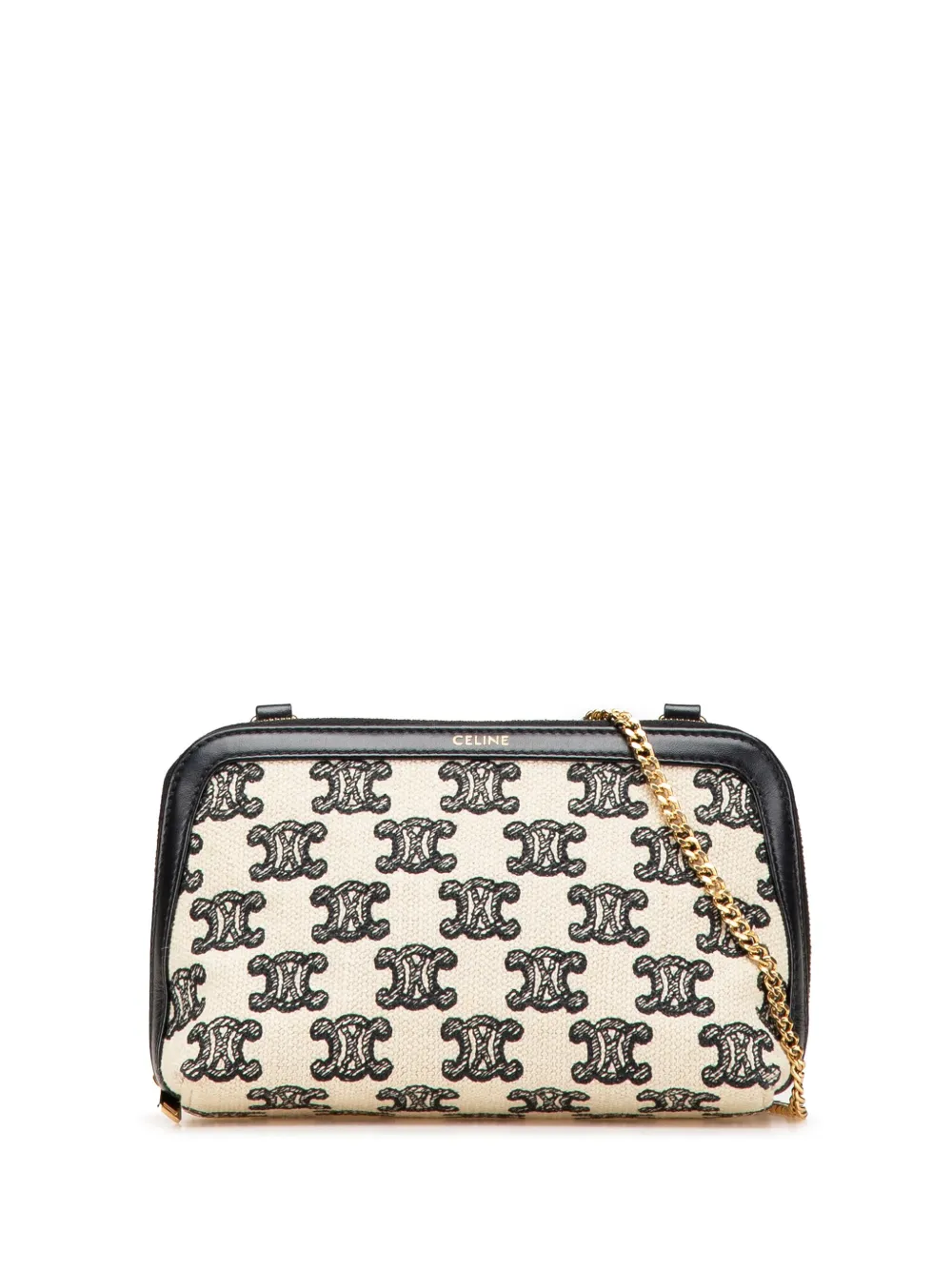 Pre-owned Celine 2021 Triomphe Emroidered Canvas Clutch On Chain Crossbody Bag