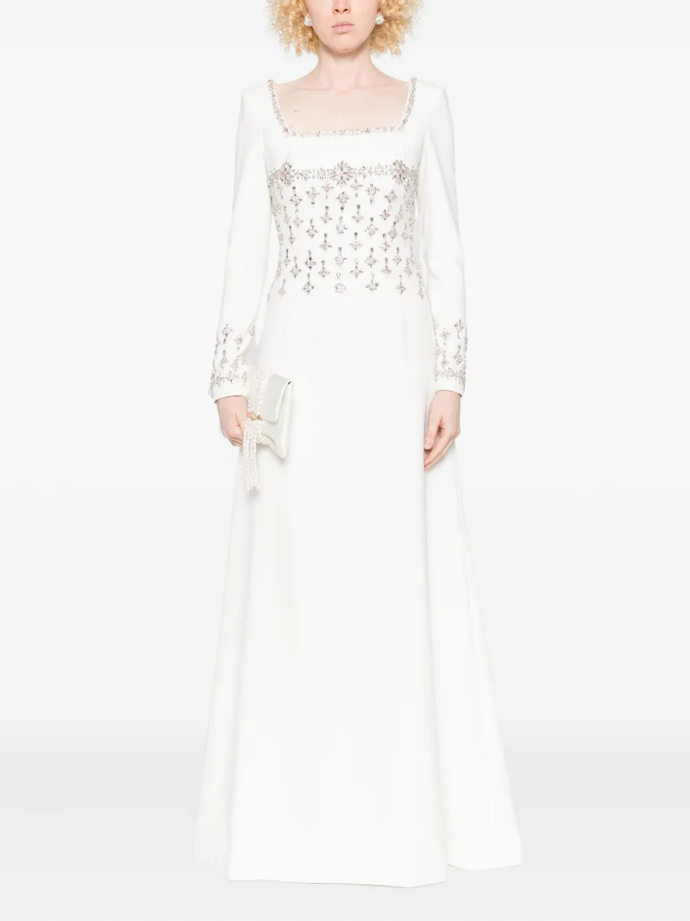 Dina Melwani Maxi-jurk met vierkante hals - Wit