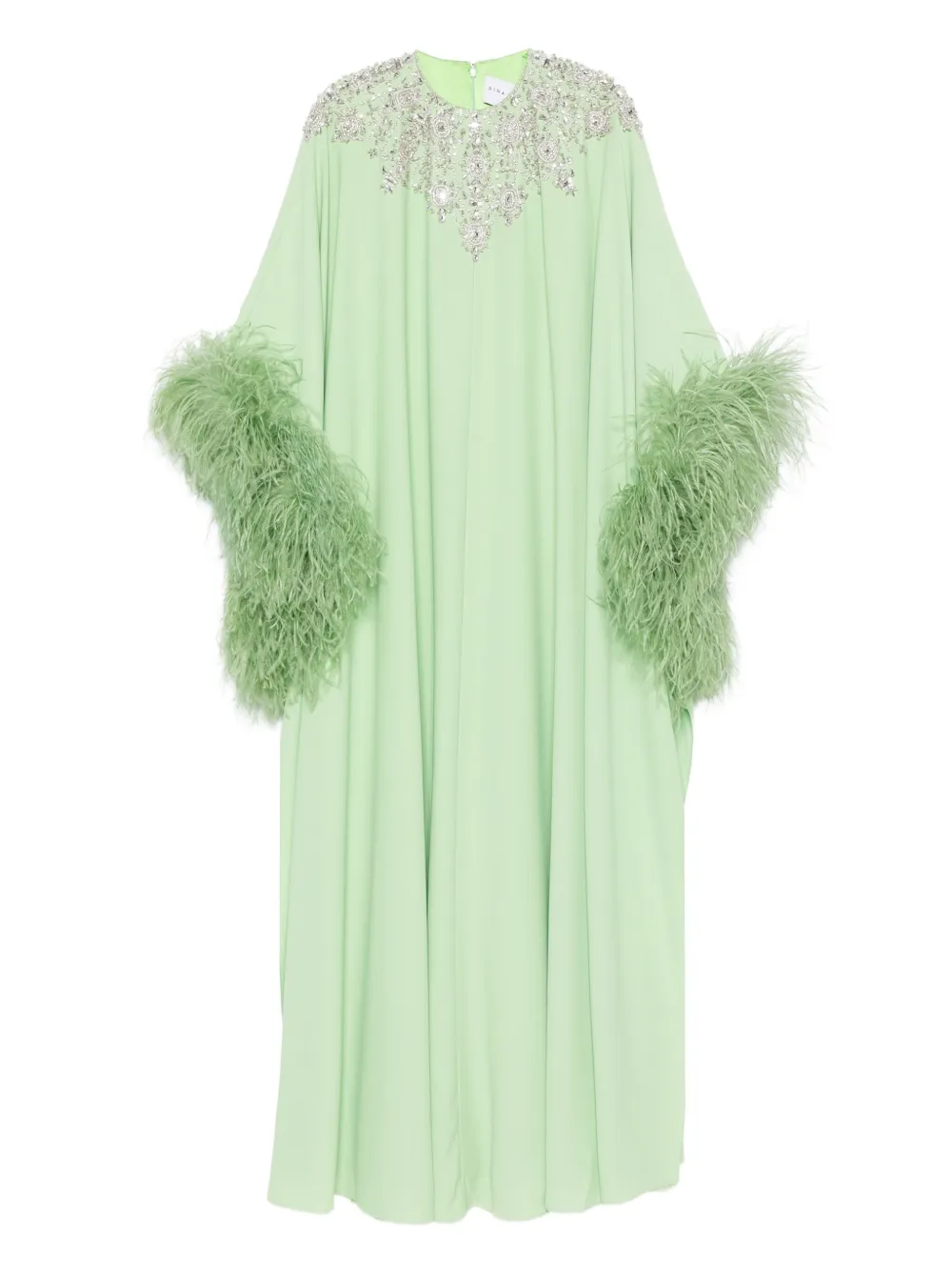 Dina Melwani embellished feather-trimmed dress | Green | Image 1