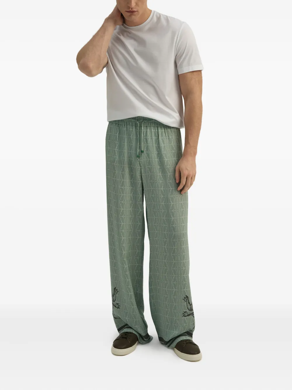DDA lion-embellished patterned silk trousers | Regular-Fit & Straight Leg Pants | Image 2