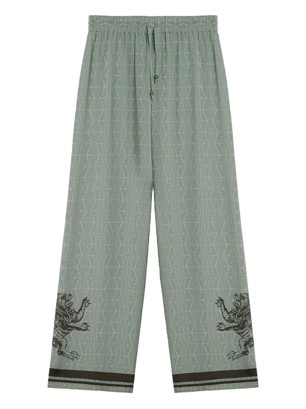 DDA lion-embellished patterned silk trousers | Green | Image 1